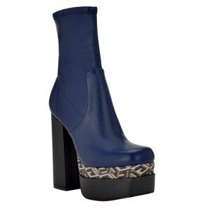 Guess Womens Blue Color Block 2 Platform Dress Booties